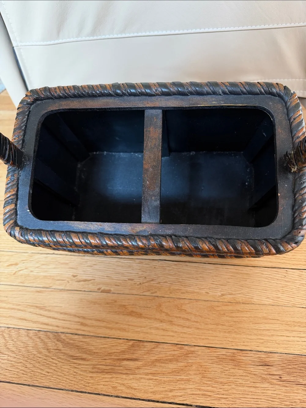 Woven Two-Compartment picnic wine Handled Basket - Brown & Black solid